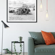 Sun Bleached Tree Roots Photo Print, Black and White Nature Photography, Lake Life