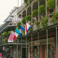 French Quarter Flags, New Orleans Photography, Lush Balconies, Hostel, Nola Travel Photo Print