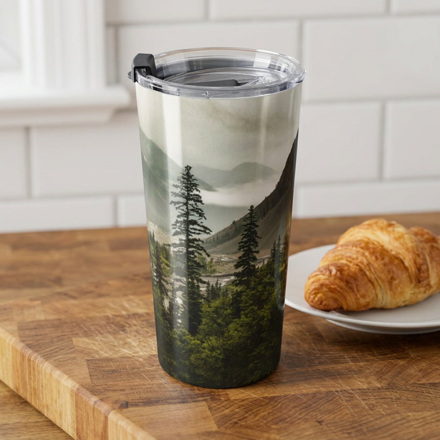Misty Mountain Valley Forest Travel Mug 20oz | Scenic Nature Landscape Travel Cup