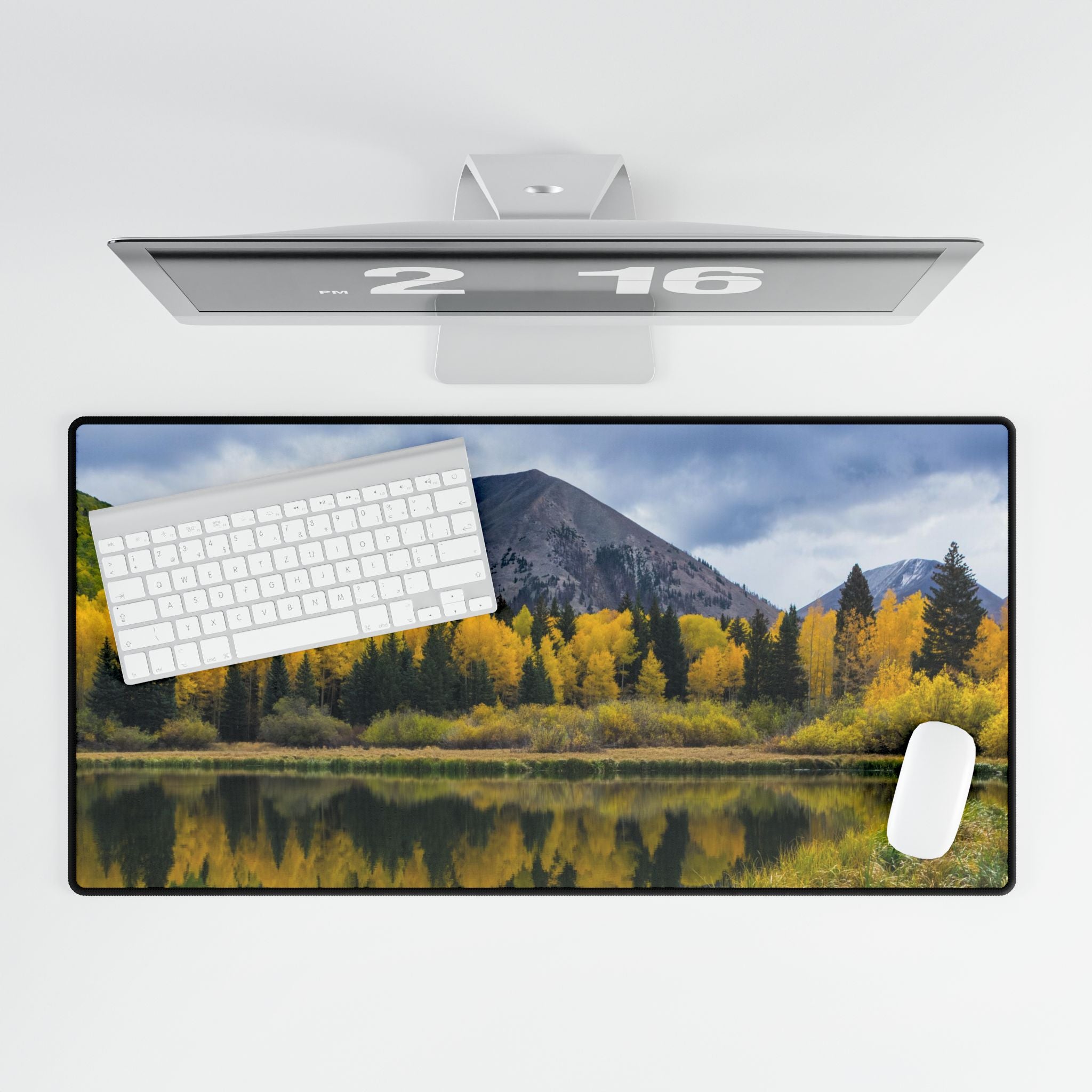 Autumn Mountain Lake Desk Mat — Large Scenic Office Mouse Pad