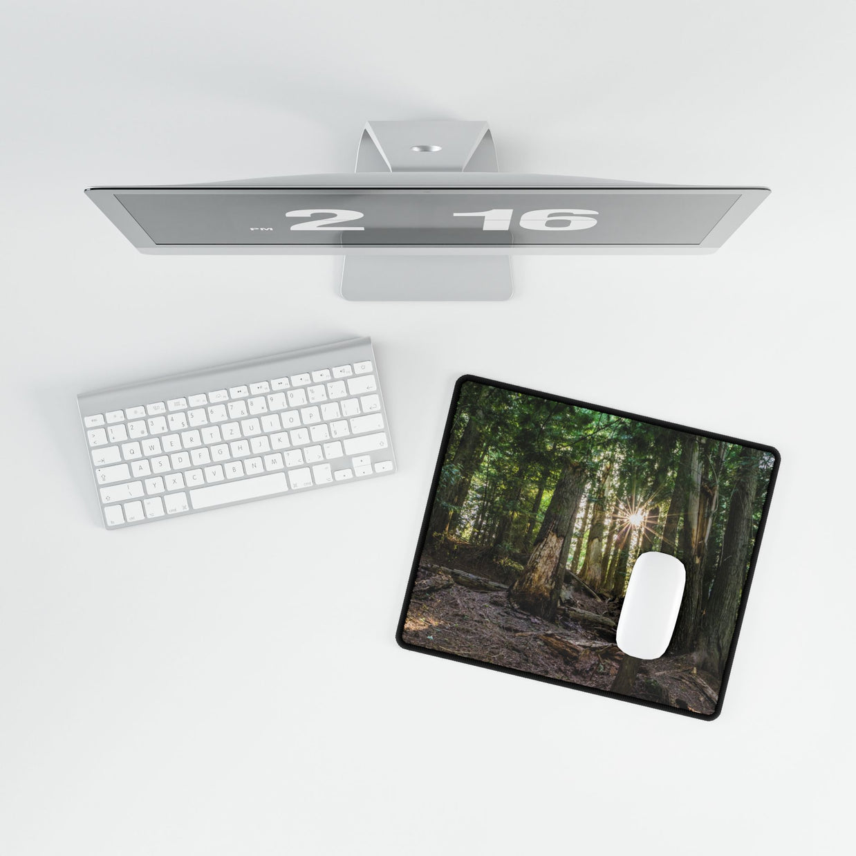Cedar Forest Sunrise Desk Mat — Large Scenic Mouse Pad for Office & Gaming