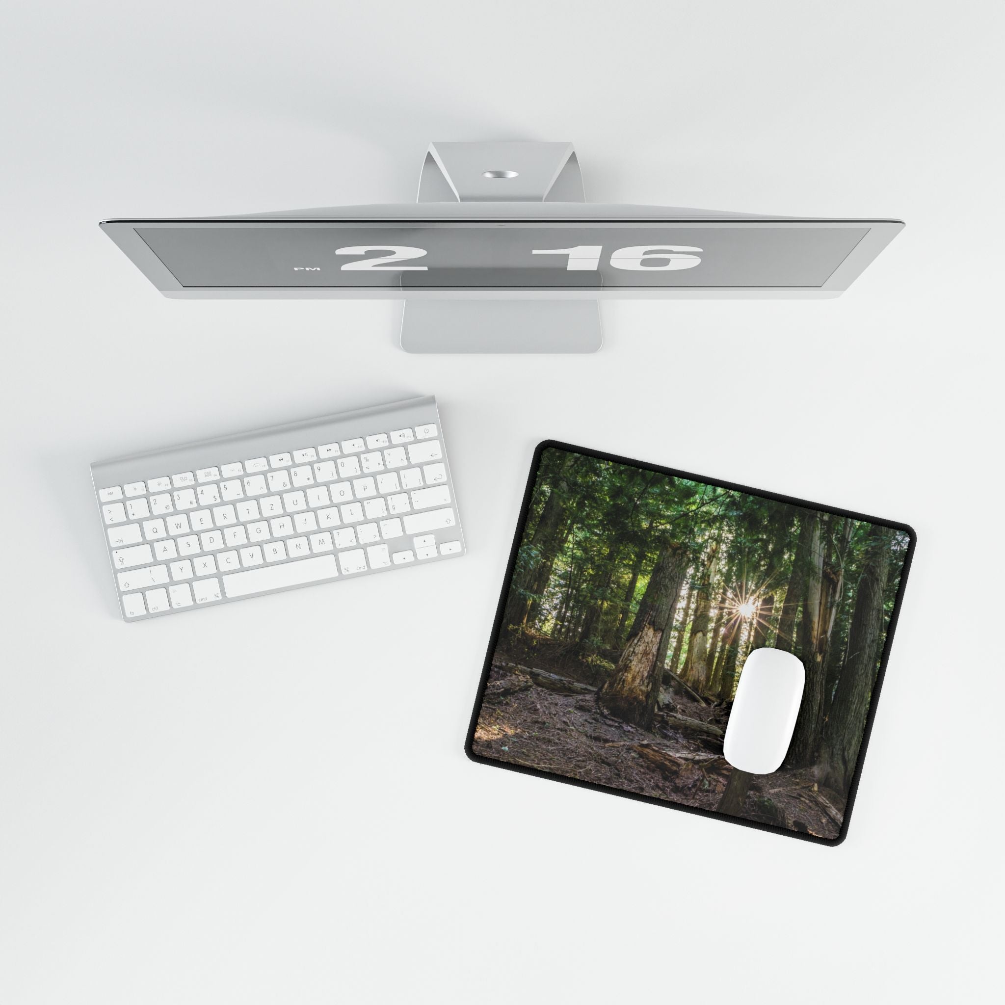 Cedar Forest Sunrise Desk Mat — Large Scenic Mouse Pad for Office & Gaming
