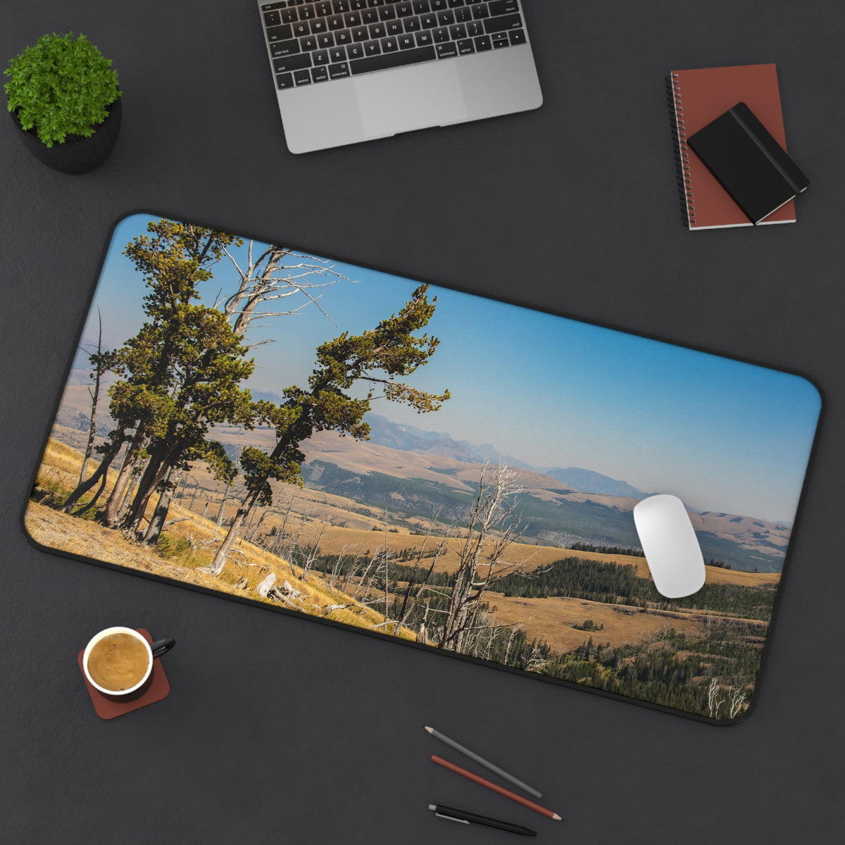 Yellowstone Desk Mat - Golden Valley Landscape Mouse Pad - Extended Nature Keyboard Pad - Scenic Mountain Decor