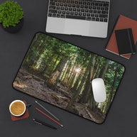 Cedar Forest Desk Mat - Sunlit Woods Gaming Mouse Pad - Extended Nature Keyboard Mat - Scenic Tree Workspace Decor