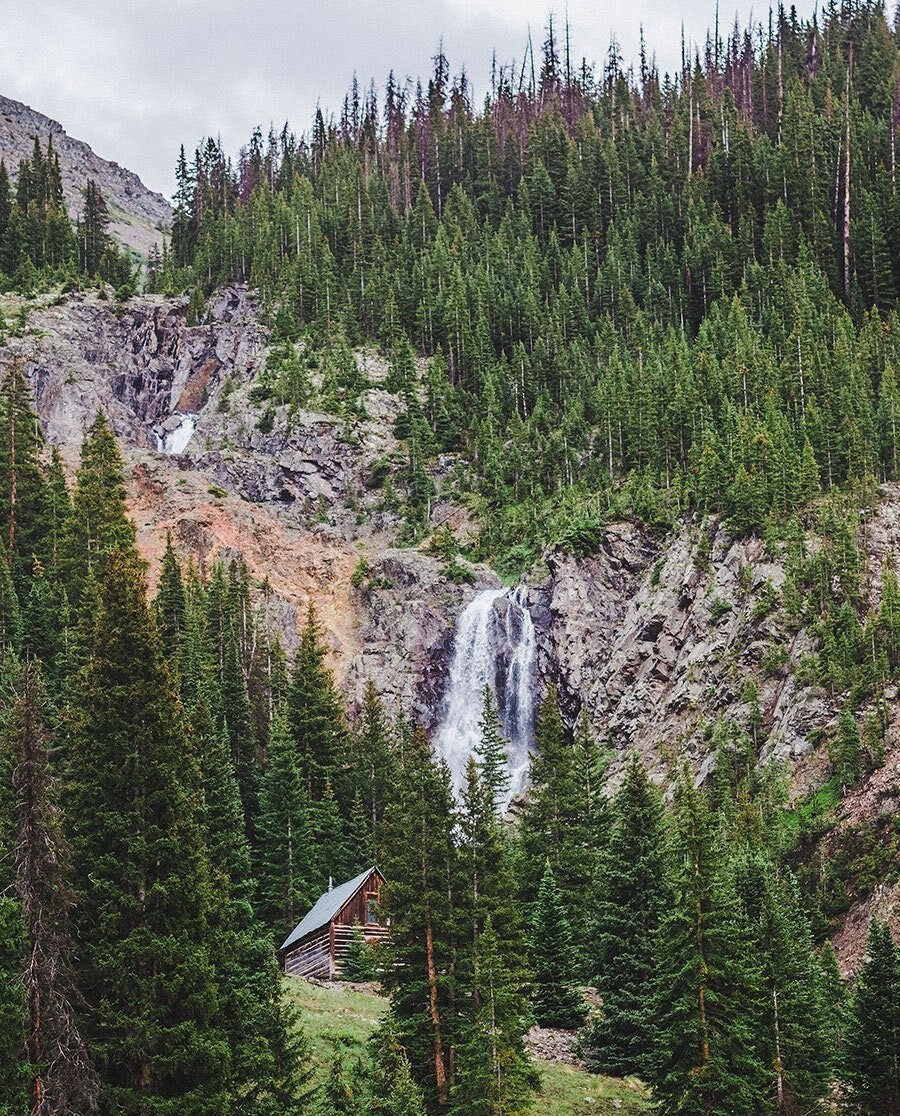 Colorado Cabin and Waterfall Photo Print,  Rustic Mountain Photography