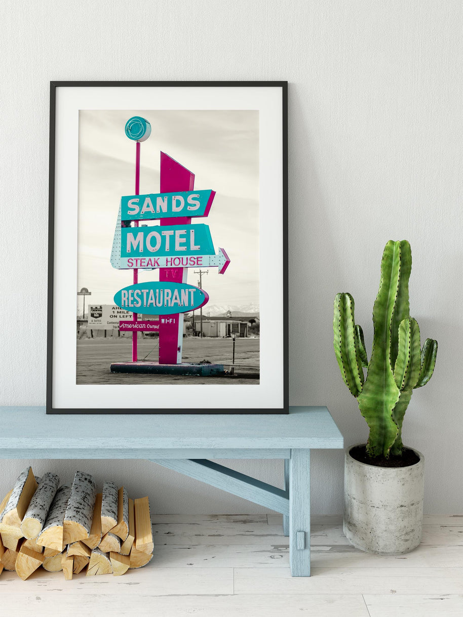 Pop Art Sands Motel Sign Print, Retro Texas Roadside Attraction Photography