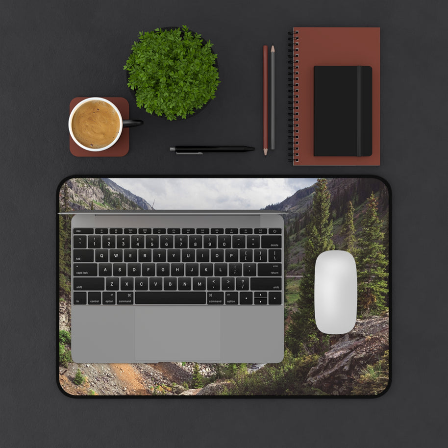 Mountain Canyon Desk Mat, Rushing River Pine Forest Gaming Mouse Pad, Desk mat for standing desk
