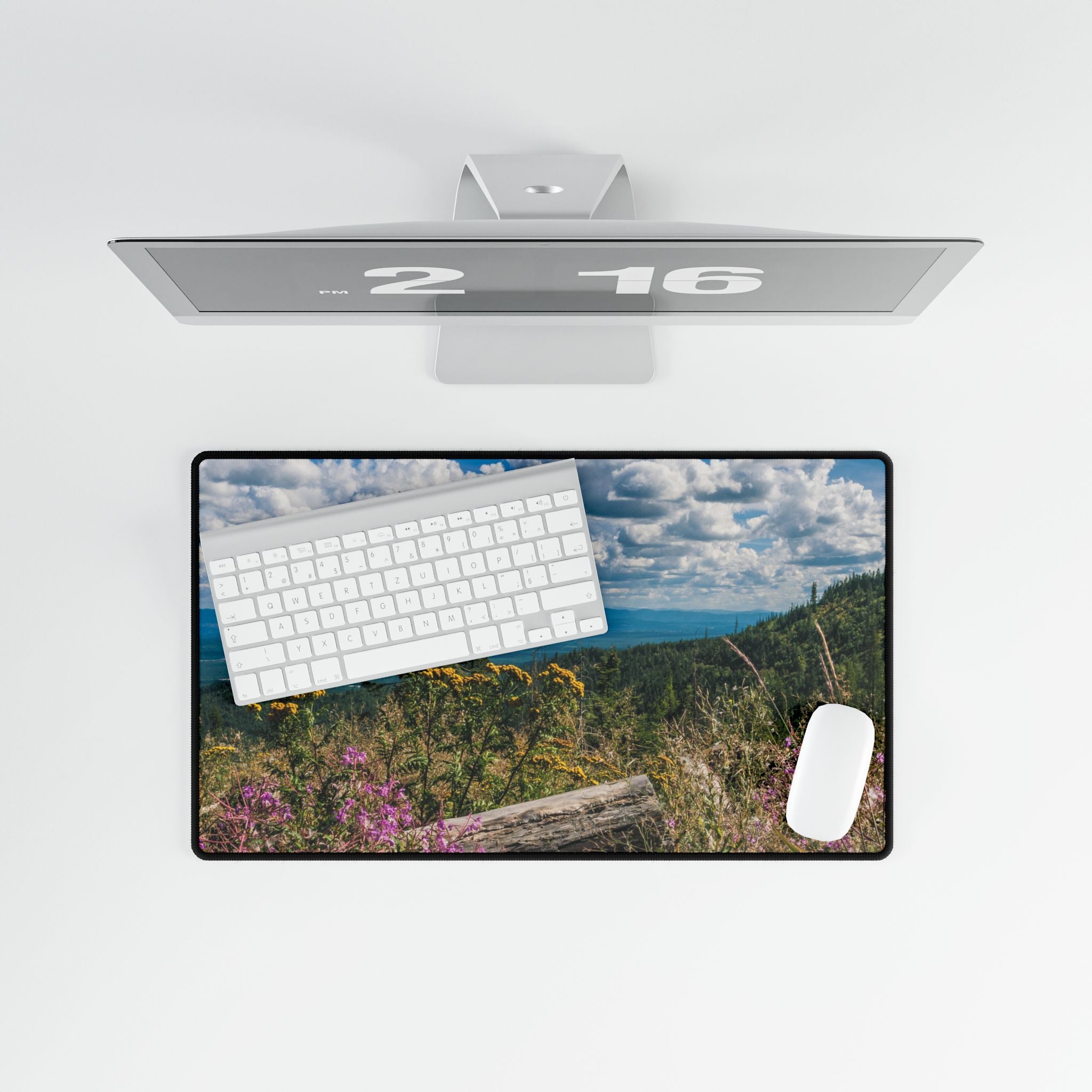 Mountaintop Wildflowers Desk Mat — Scenic Landscape Mouse Pad for Office & Home