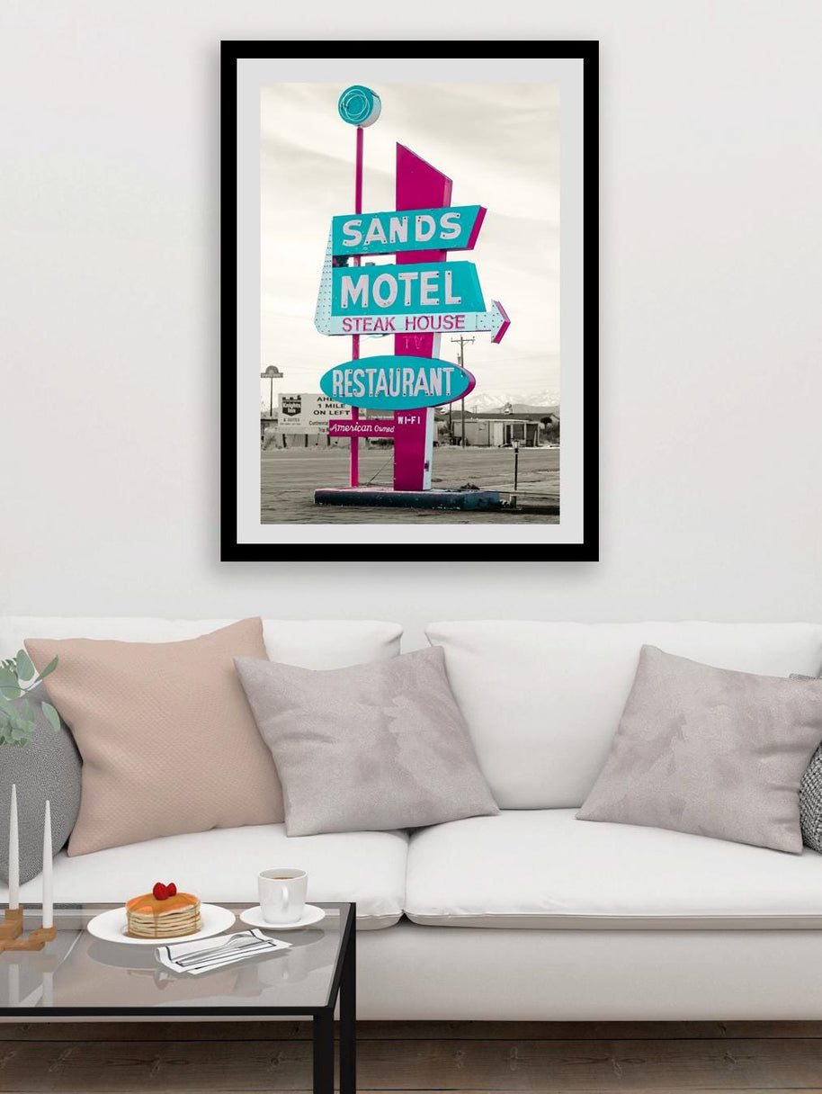 Pop Art Sands Motel Sign Print, Retro Texas Roadside Attraction Photography