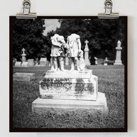 Headless Twins Headstone Photograph, Gothic Cemetery Art Print