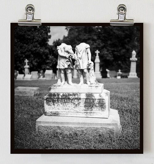 Headless Twins Headstone Photograph, Gothic Cemetery Art Print