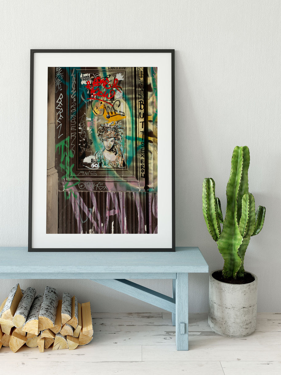Barcelona Street Art, Graffiti Wall Art Print, Woman, Colorful Urban Decor