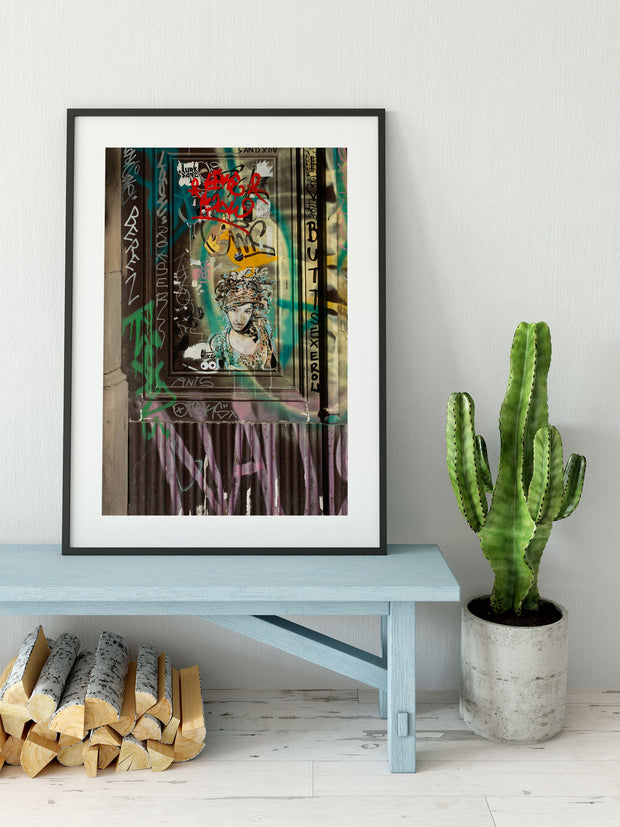 Barcelona Street Art, Graffiti Wall Art Print, Woman, Colorful Urban Decor