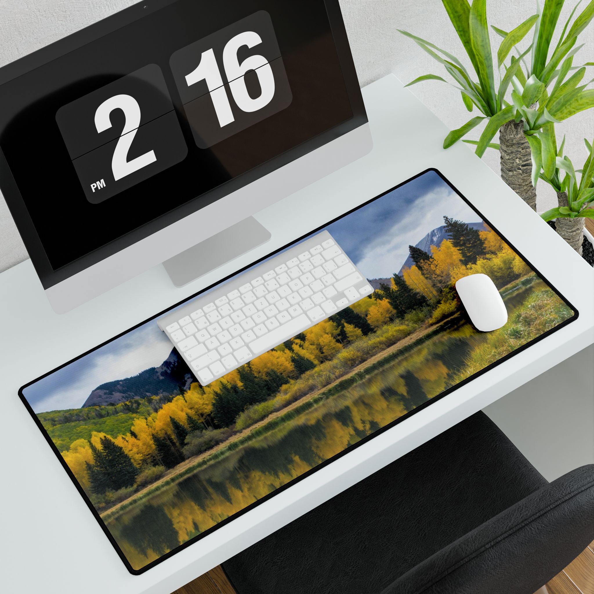 Autumn Mountain Lake Desk Mat — Large Scenic Office Mouse Pad