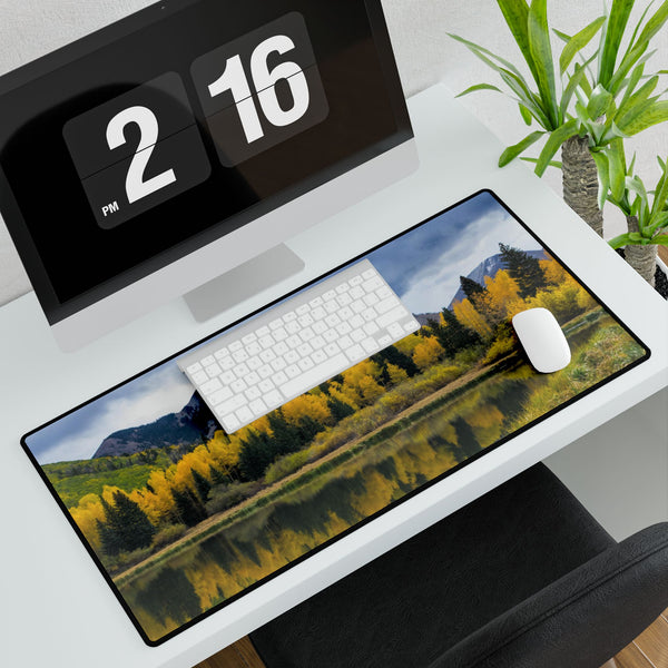 Autumn Mountain Lake Desk Mat — Large Scenic Office Mouse Pad