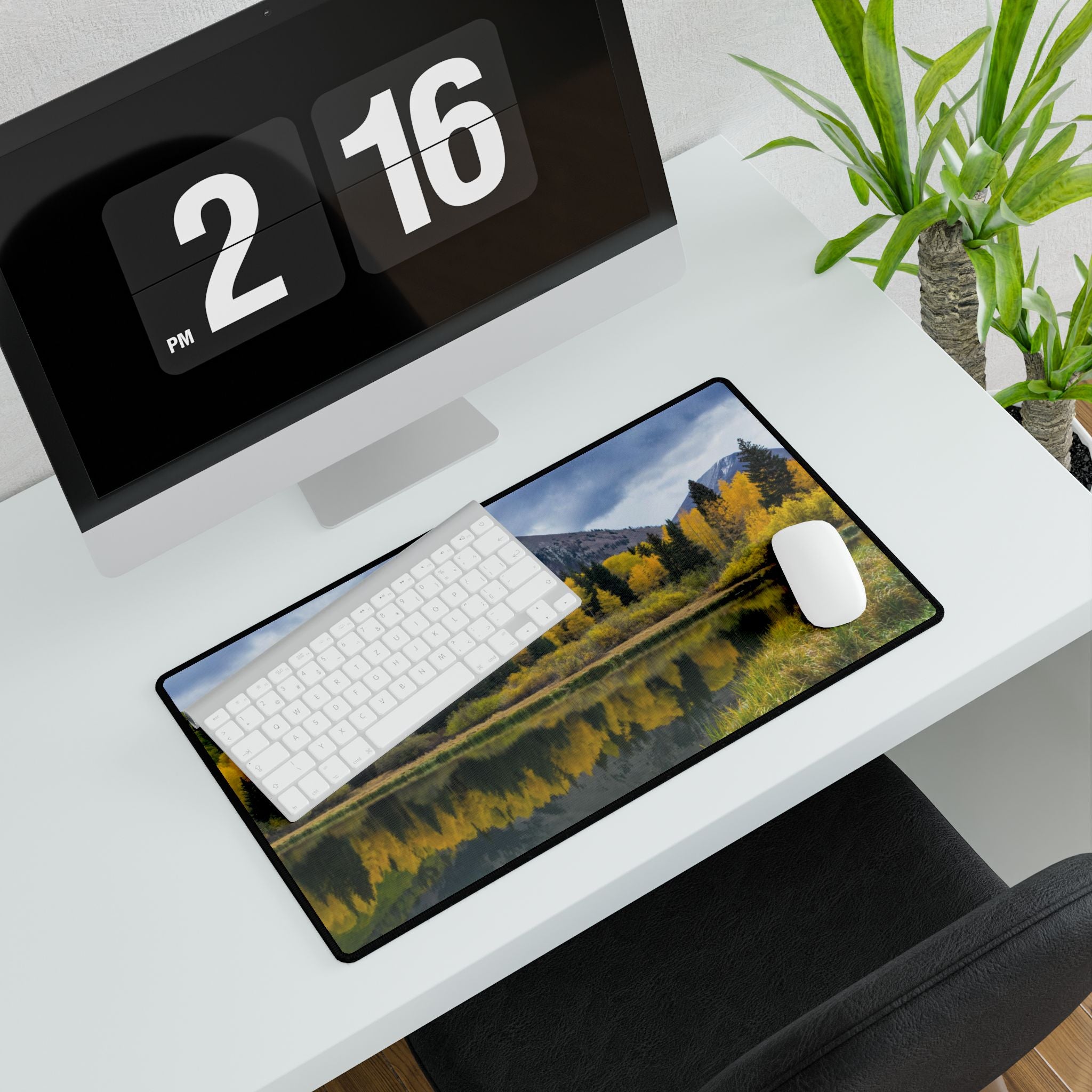Autumn Mountain Lake Desk Mat — Large Scenic Office Mouse Pad