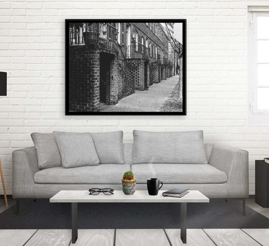 Savannah Georgia Street Photography, Black and White Row House Print