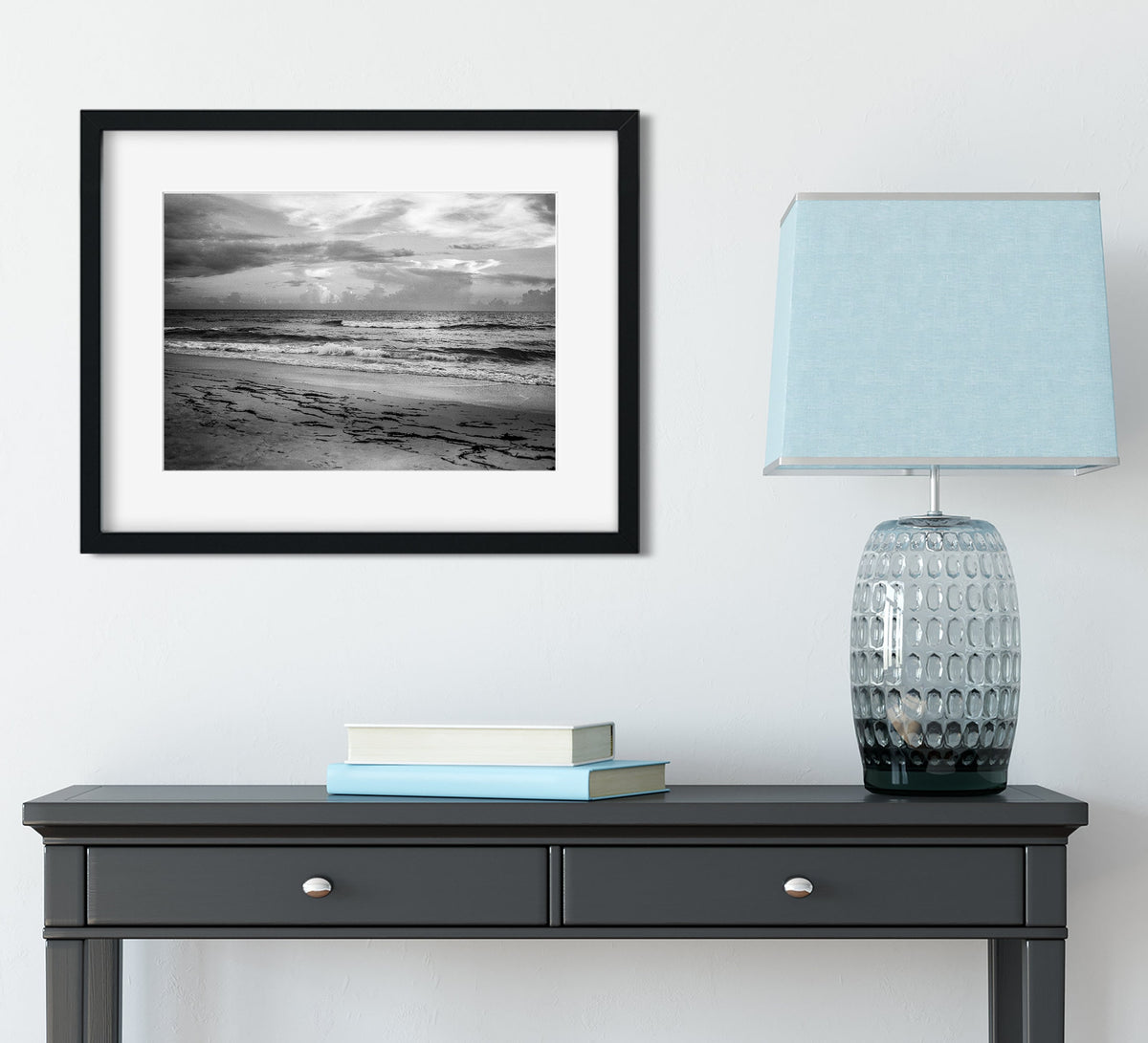 Tybee Island Seascape Photograph, Georgia Coast, Black and White Fine Art Print