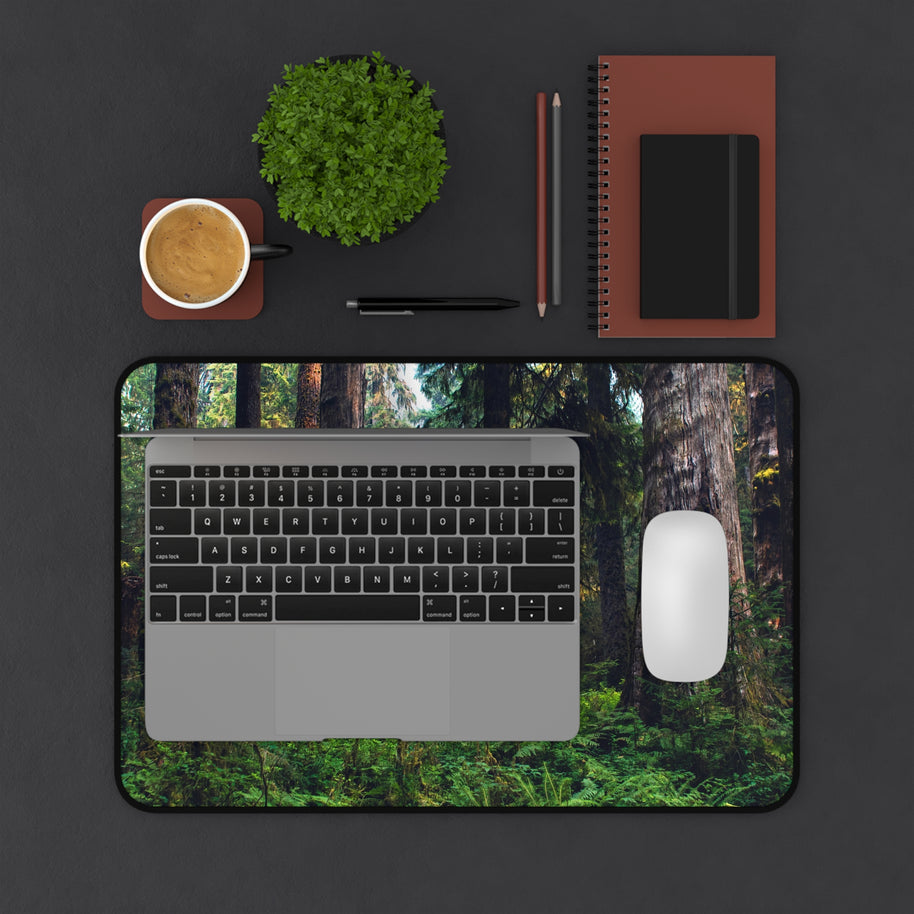 Old Growth Forest Desk Mat - Lush Woods Gaming Mouse Pad - Extended Nature Keyboard Mat - Scenic Redwood Workspace Decor