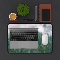 Foggy Forest Desk Mat - North Idaho Pine Woods Mouse Pad - Extended Nature Keyboard Mat - Misty Tree Workspace Decor