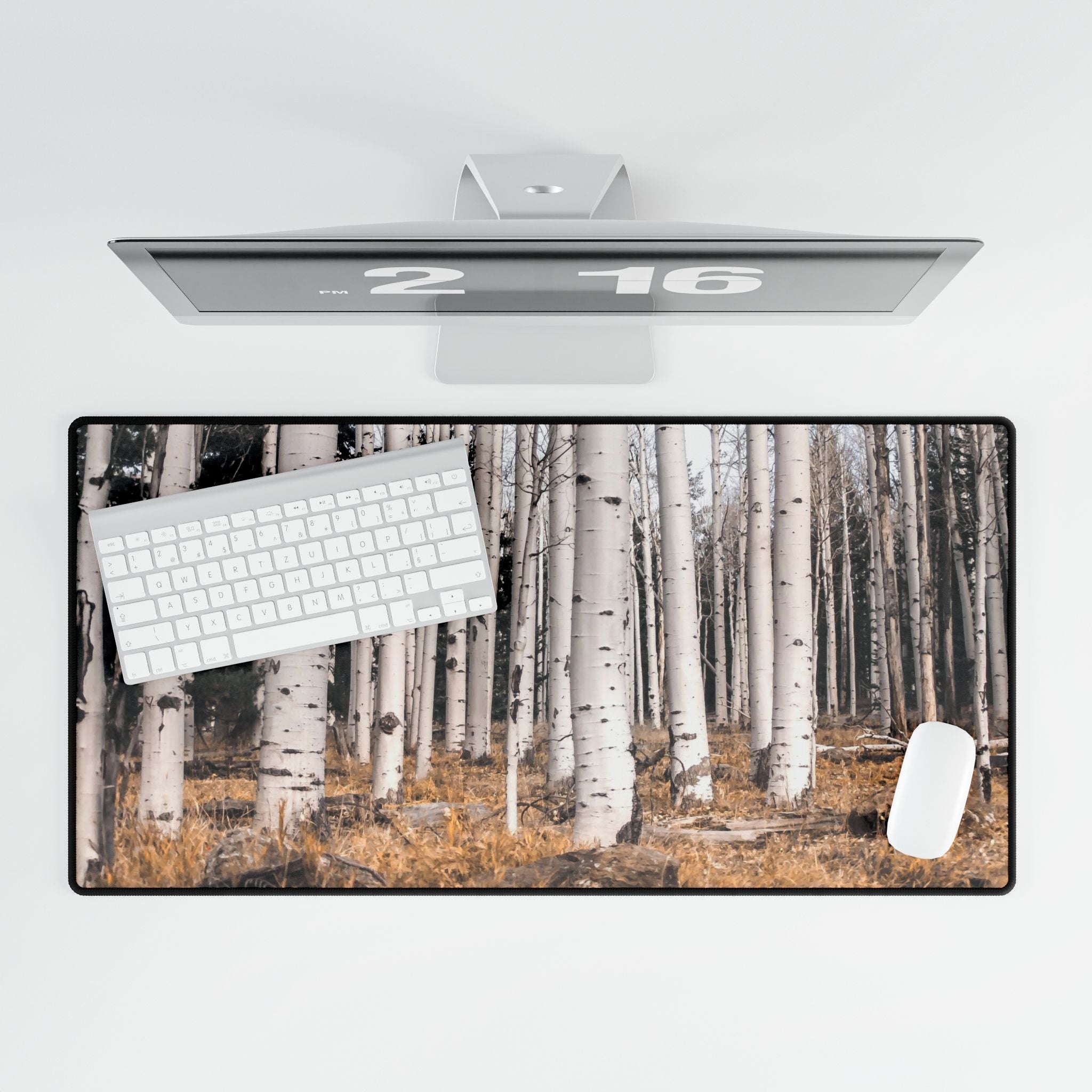 Birch Forest Desk Mat — Rustic Woodland Mousepad & Desk Protector