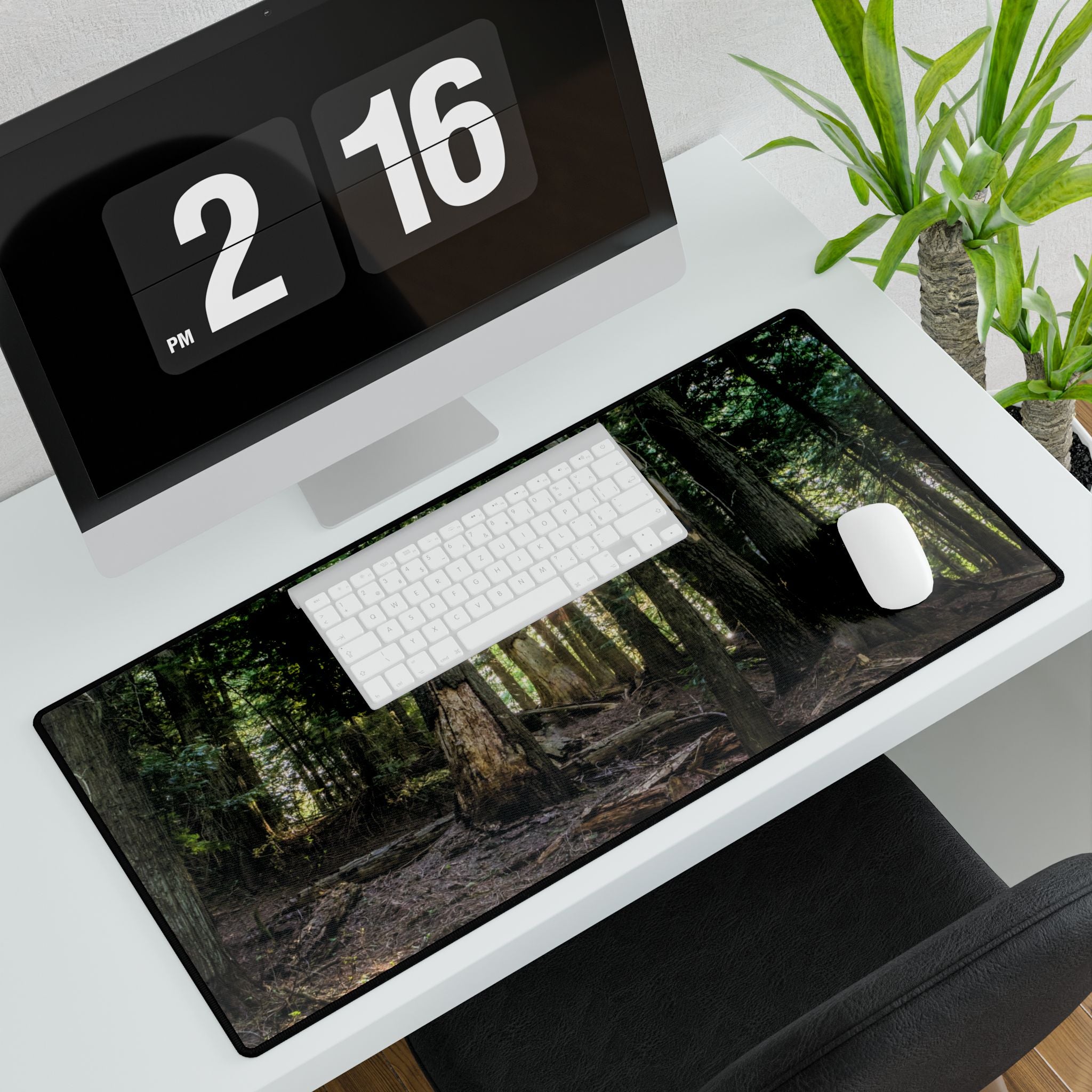 Cedar Forest Sunrise Desk Mat — Large Scenic Mouse Pad for Office & Gaming