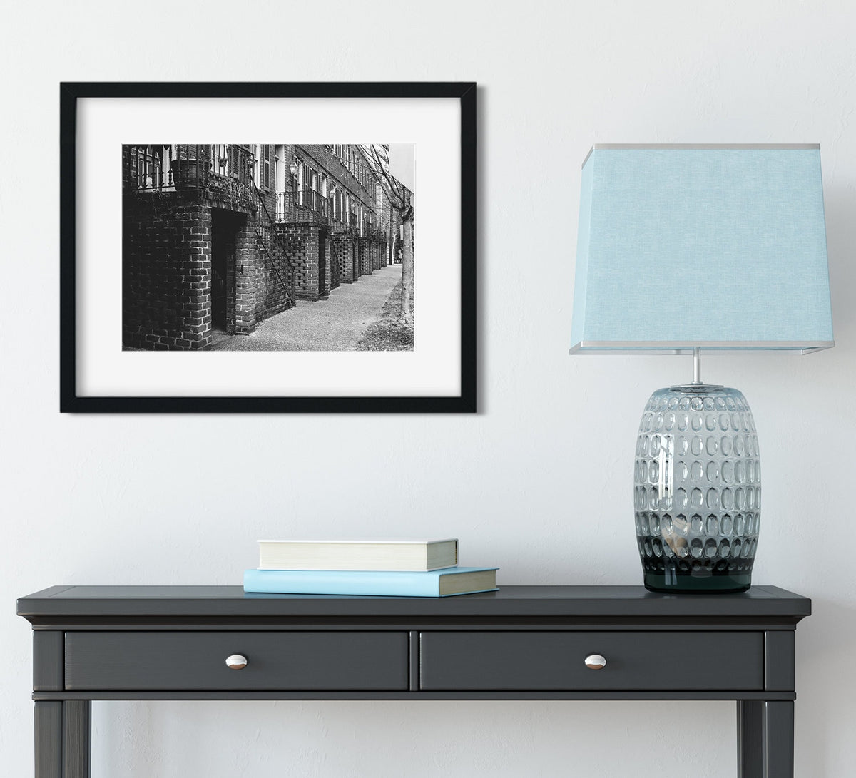 Savannah Georgia Street Photography, Black and White Row House Print