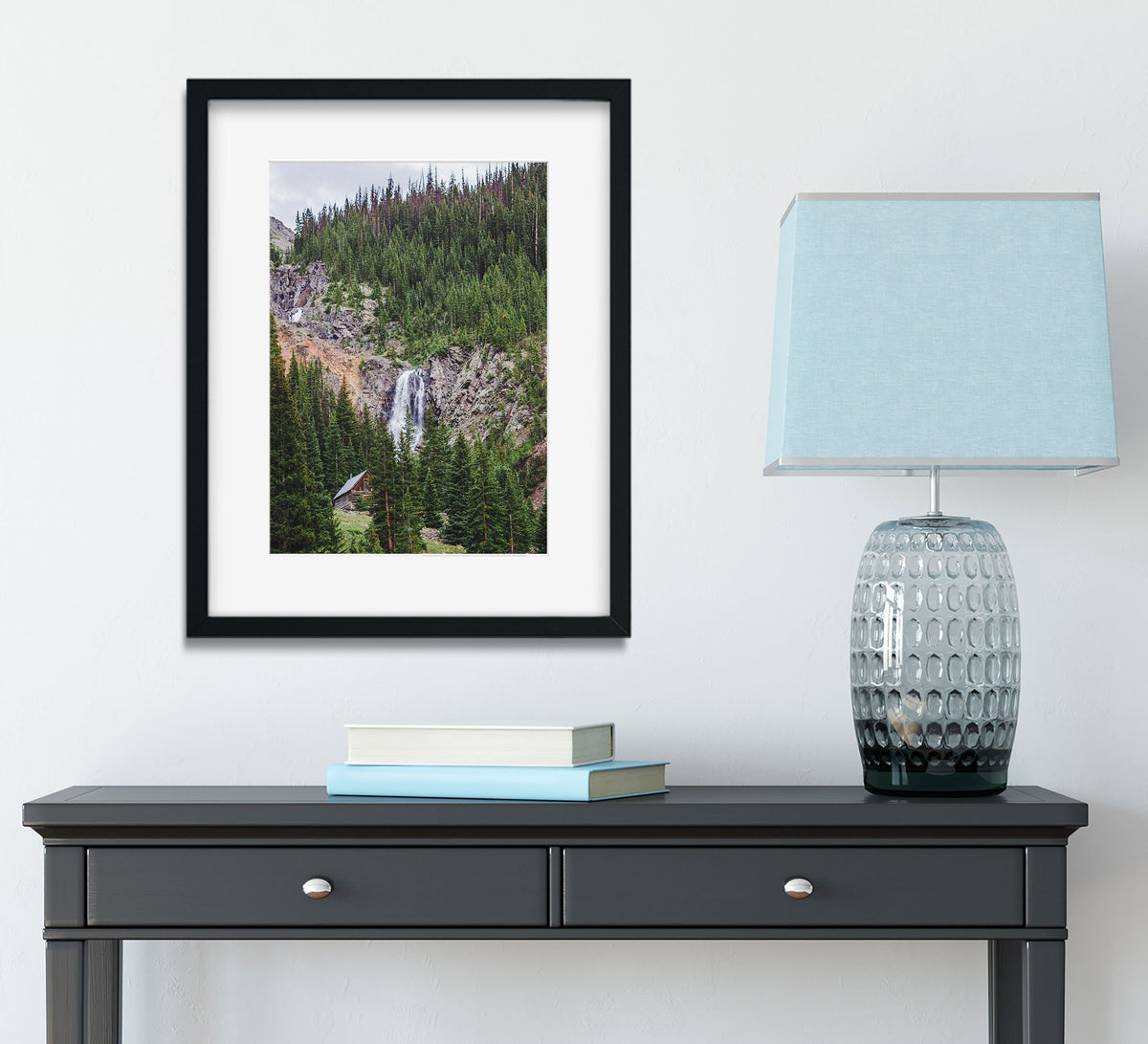 Colorado Cabin and Waterfall Photo Print,  Rustic Mountain Photography
