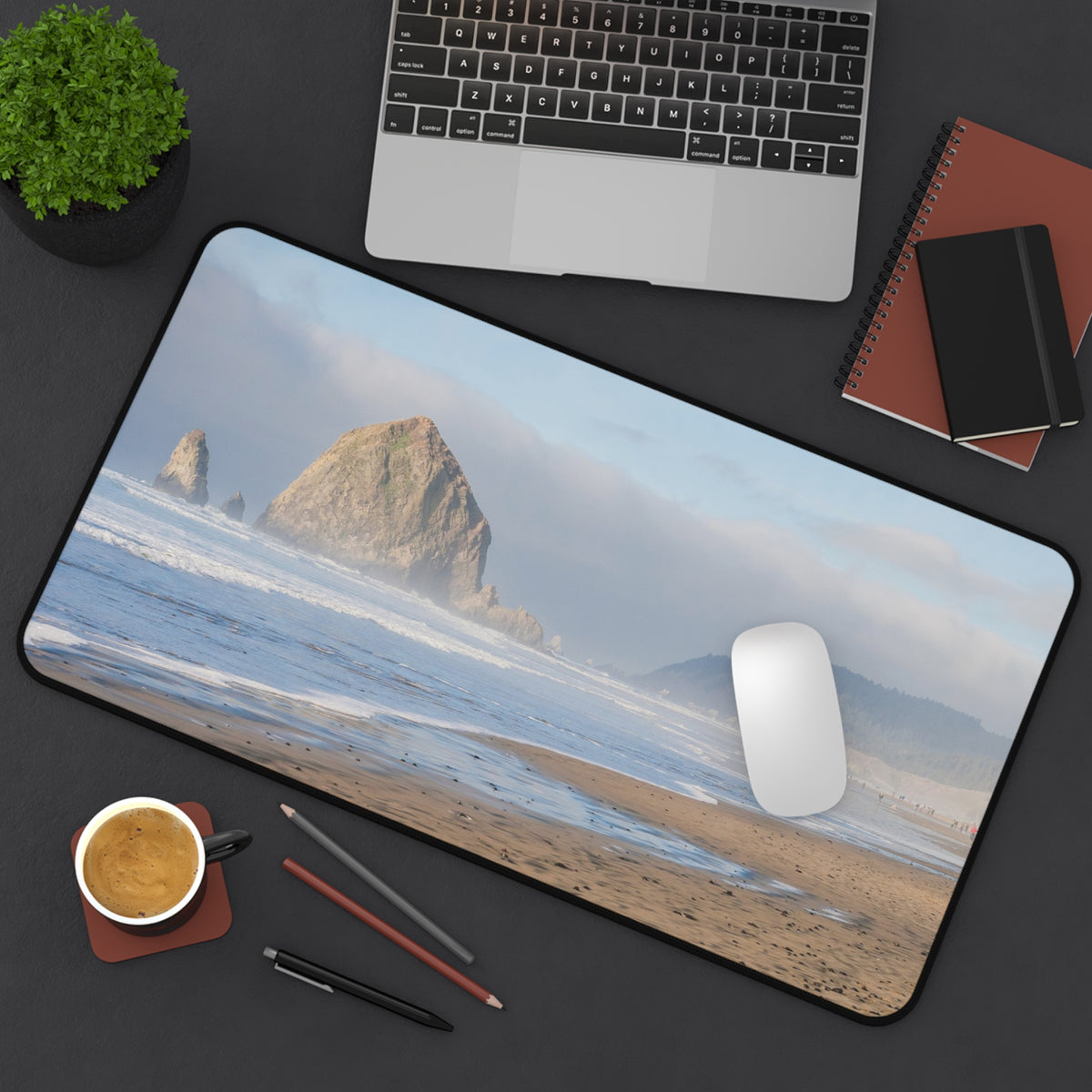Haystack Rock Desk Mat - Oregon Coast Cannon Beach Mouse Pad - Extended Nature Keyboard Mat - Coastal Scenic Workspace Decor
