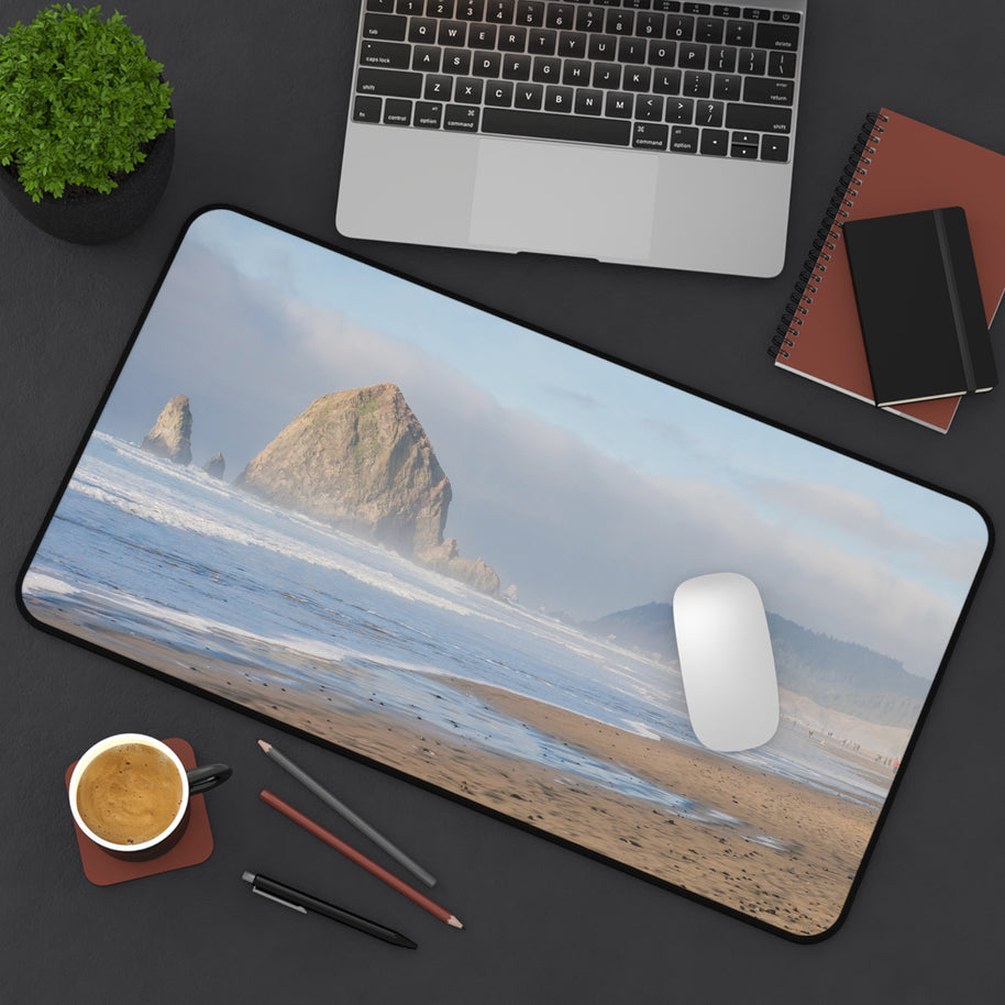 Haystack Rock Desk Mat - Oregon Coast Cannon Beach Mouse Pad - Extended Nature Keyboard Mat - Coastal Scenic Workspace Decor