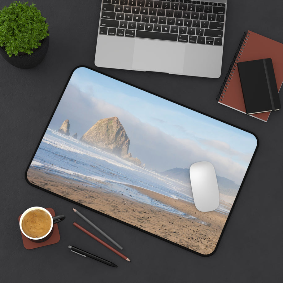 Haystack Rock Desk Mat - Oregon Coast Cannon Beach Mouse Pad - Extended Nature Keyboard Mat - Coastal Scenic Workspace Decor