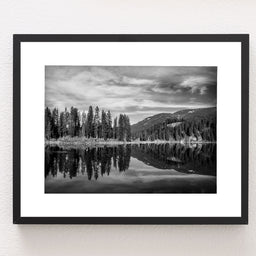 Skookum Lake Idaho Photography, Black and White Forest Reflection Art