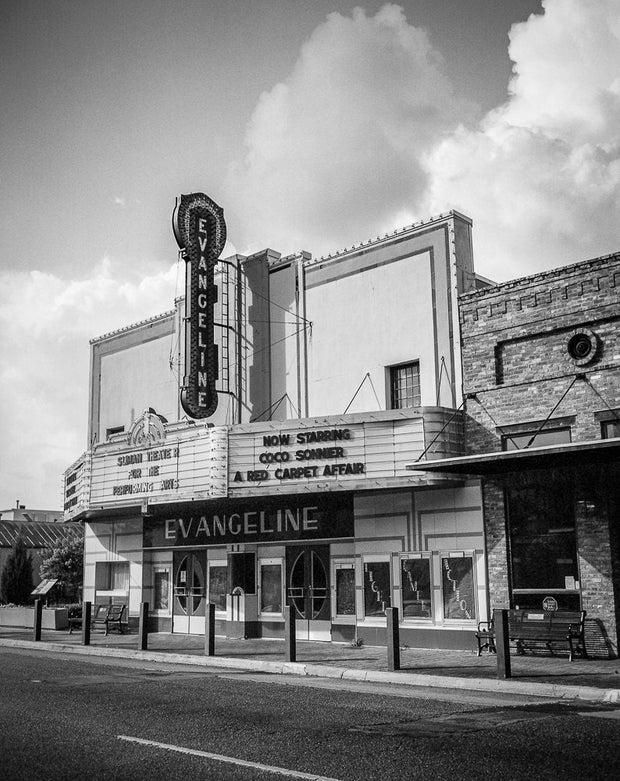 Evangeline Theater Photography, Breaux Bridge Louisiana, Black and White Architecture Print
