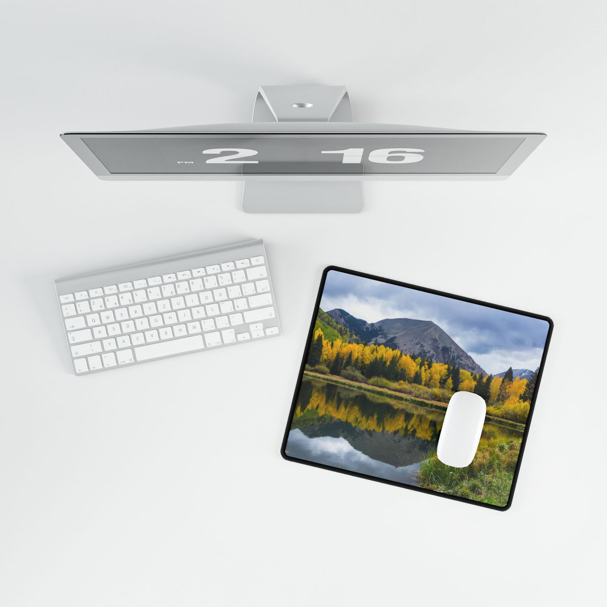 Autumn Mountain Lake Desk Mat — Large Scenic Office Mouse Pad