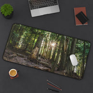 Cedar Forest Desk Mat - Sunlit Woods Gaming Mouse Pad - Extended Nature Keyboard Mat - Scenic Tree Workspace Decor