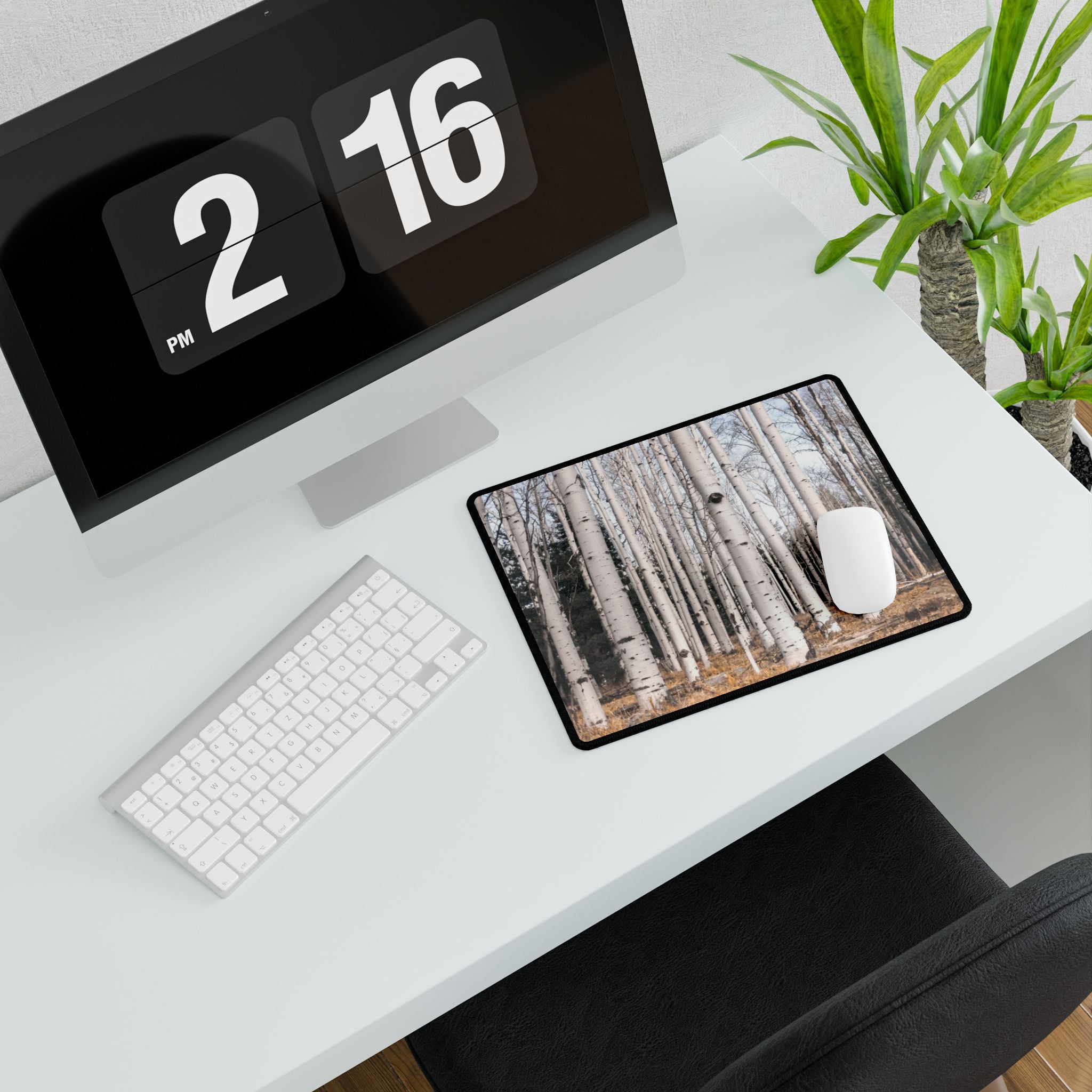 Birch Forest Desk Mat — Rustic Woodland Mousepad & Desk Protector