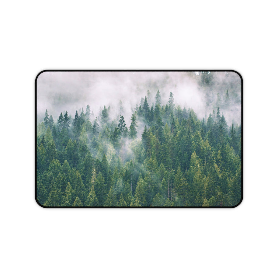 Foggy Forest Desk Mat - North Idaho Pine Woods Mouse Pad - Extended Nature Keyboard Mat - Misty Tree Workspace Decor