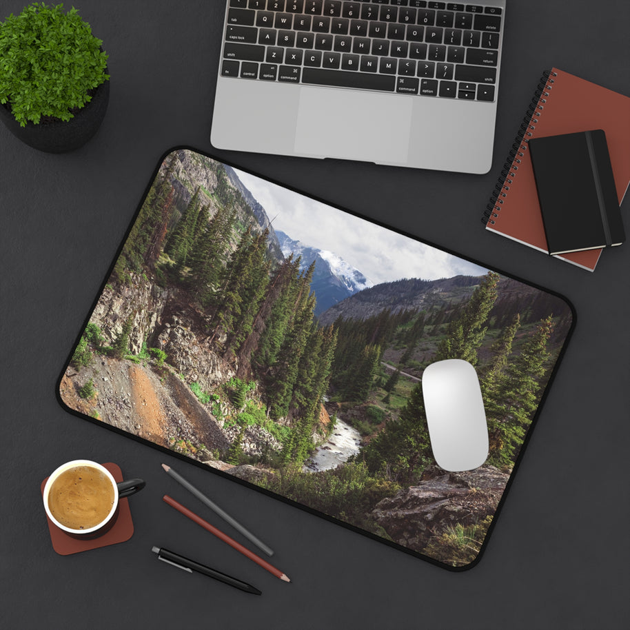 Mountain Canyon Desk Mat, Rushing River Pine Forest Gaming Mouse Pad, Desk mat for standing desk