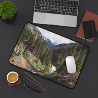 Mountain Canyon Desk Mat, Rushing River Pine Forest Gaming Mouse Pad, Desk mat for standing desk