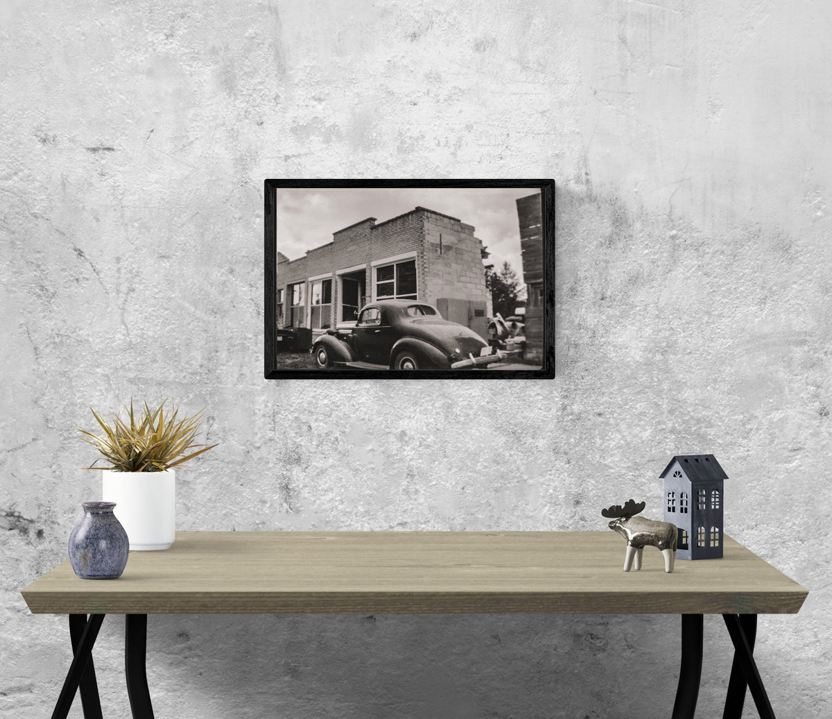 Vintage Car Photo Print, Molson Washington Ghost Town, Black and White Film Photography