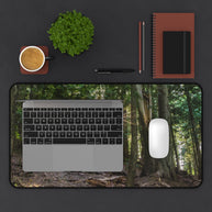 Cedar Forest Desk Mat - Sunlit Woods Gaming Mouse Pad - Extended Nature Keyboard Mat - Scenic Tree Workspace Decor