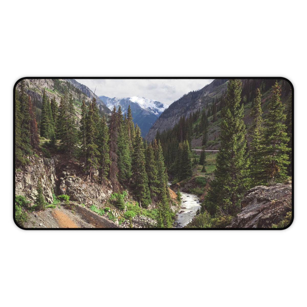 Mountain Canyon Desk Mat, Rushing River Pine Forest Gaming Mouse Pad, Desk mat for standing desk