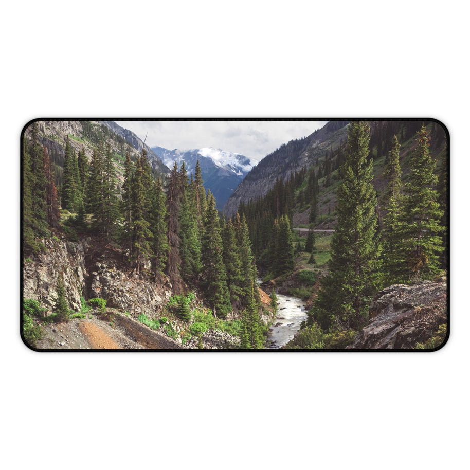 Mountain Canyon Desk Mat, Rushing River Pine Forest Gaming Mouse Pad, Desk mat for standing desk
