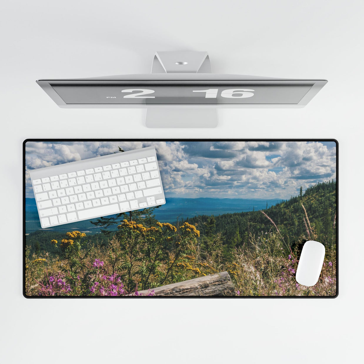 Mountaintop Wildflowers Desk Mat — Scenic Landscape Mouse Pad for Office & Home