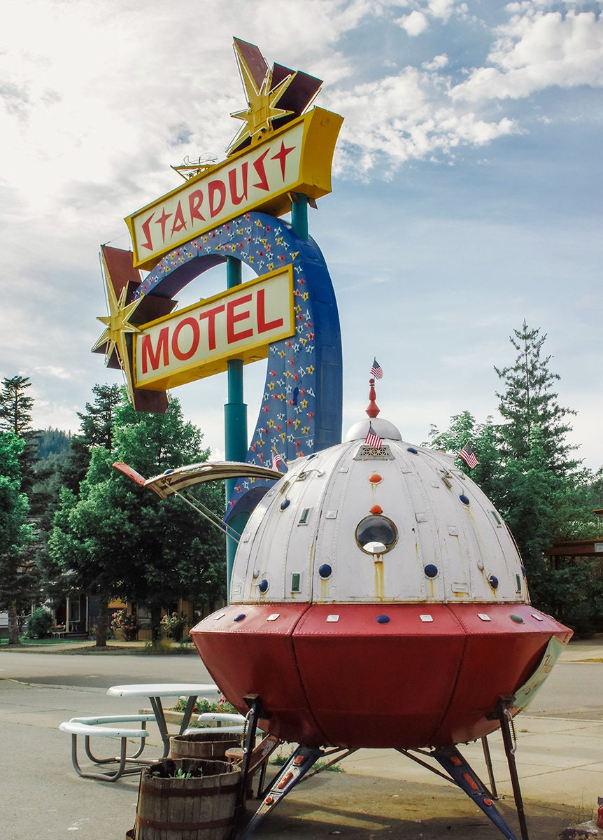 Stardust Motel Art Print, Retro Spaceship, Wallace Idaho
