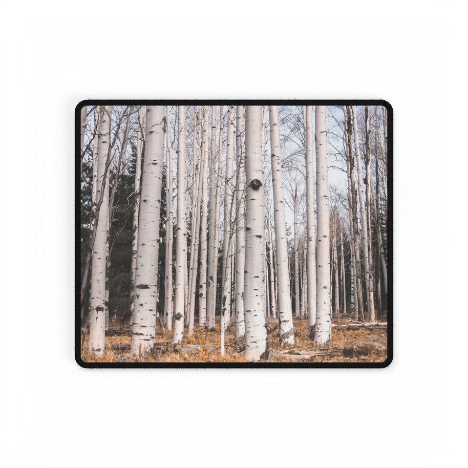 Birch Forest Desk Mat — Rustic Woodland Mousepad & Desk Protector