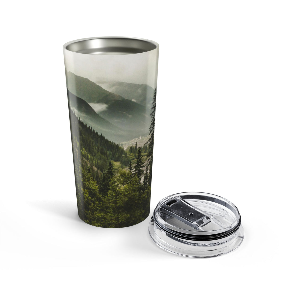 Misty Mountain Valley Forest Travel Mug 20oz | Scenic Nature Landscape Travel Cup