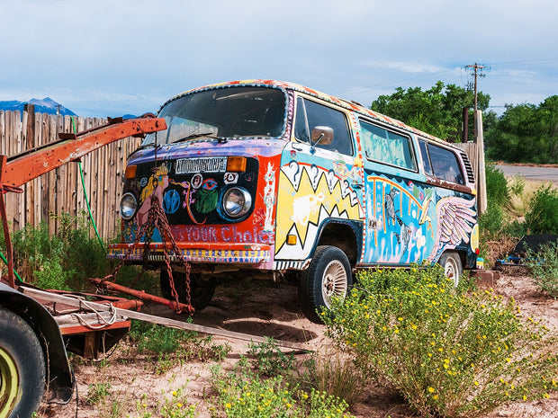 VW Bus Photo Print, Colorful Hippie Van, Southwest Photography