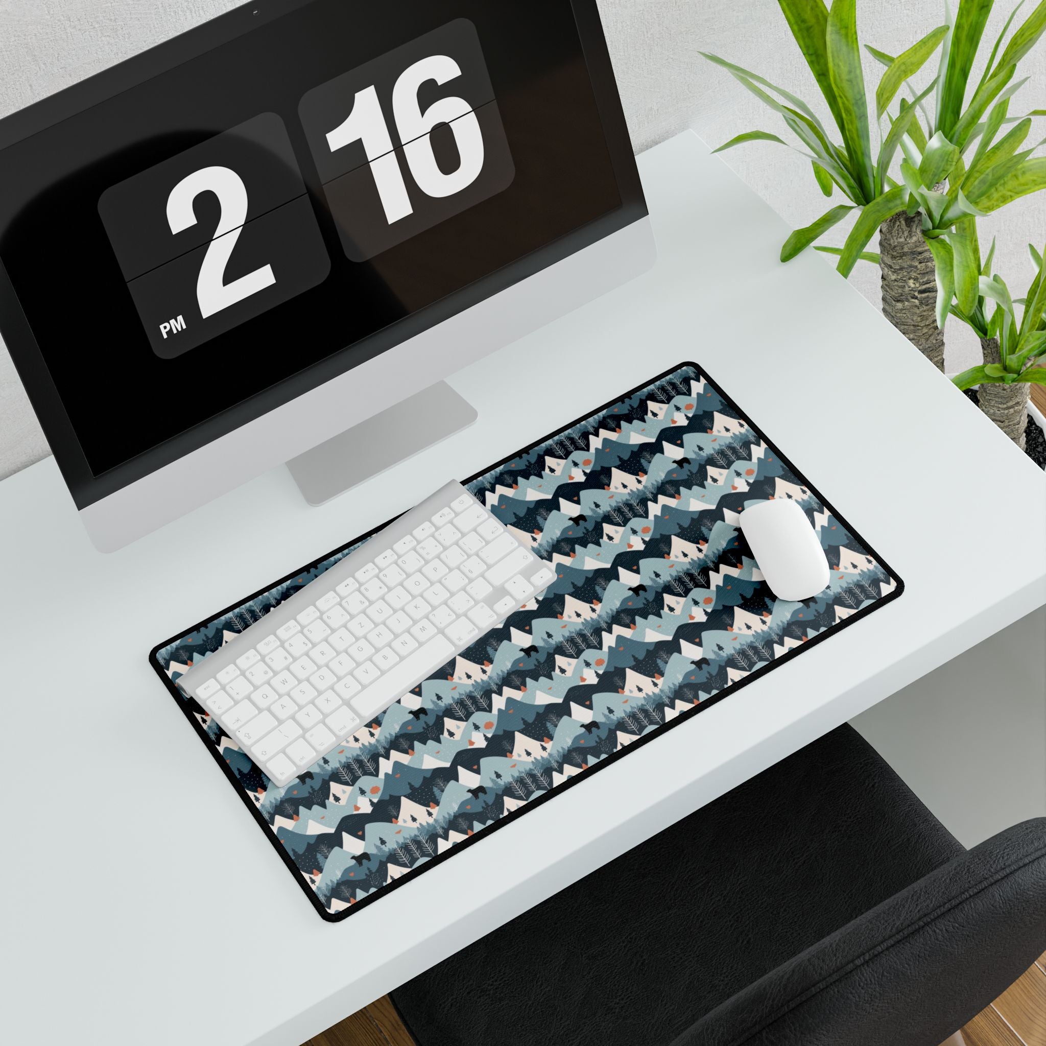 Bear in the Blue Mountain Desk Mat — Cozy Blue Scenic Desk Pad for Office & Home