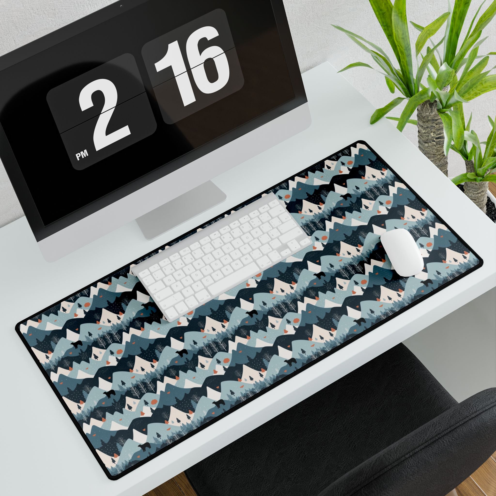 Bear in the Blue Mountain Desk Mat — Cozy Blue Scenic Desk Pad for Office & Home